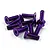 A pile of ten purple anodized aluminium countersunk screws with hex heads, isolated on a white background.