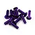 A pile of ten purple anodized aluminium countersunk head screws with hex drive sockets, arranged on a white background.