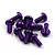 A pile of ten purple anodized aluminium button head screws for RC cars on a white background.