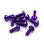 A pile of ten purple anodized aluminium button head screws with hex sockets on a white background.