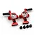 Two red anodized aluminium RC steering hubs with black metal shafts and four small black screws on a white background.