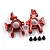 A pair of red anodized aluminium RC rear hubs with four small black screws on a white background.