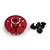 A red anodized aluminium spur gear mount with four black mounting screws on a white background.