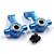 Two blue anodized aluminium RC steering hubs with pre-installed bearings and two black ball studs on a white background.