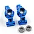 A pair of blue anodized aluminium RC rear hubs marked 2R and 2L, with two included ball bearings, isolated on a white background.