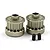 Two titanium-coloured aluminium RC pulleys with a toothed design and two small black grub screws on a white background.
