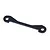 A flat, carbon fibre rear lower suspension arm pin brace for an RC car, featuring a woven pattern and two mounting holes.