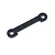 A flat, rectangular carbon fibre suspension arm pin brace with rounded ends and a hole in each end, isolated on a white background.