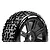 A close-up studio shot of a Louise B-Mazinger RC buggy tyre pre-glued to a black multi-spoke plastic rim with white branding on the sidewall.