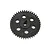 A black plastic spur gear for an RC car, featuring a central keyed hole and six circular weight-reduction holes.