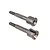 Two metal RC wheel axles with threaded ends and cup-shaped drive joints, isolated on a white background.