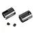 Two black metal RC drive cups and two small grub screws arranged on a white background.