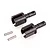 Two black metal differential drive cups and two small steel pins for an RC car, isolated on a white background.