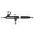 A side view of a matte black Scale Modellers Supply DragonAir airbrush with chrome accents on a white background.