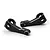Two black anodized aluminium front steering hubs for RC cars, featuring machined silver edges and multiple mounting holes.