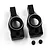 A pair of black anodized aluminium RC rear hubs with two small black grub screws on a white background.