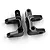 Two black anodized aluminium C-hub steering carriers for RC cars, featuring silver chamfered edges.