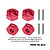 Four red anodized aluminium 12mm hex wheel hubs and four metal drive pins from GPM Racing, displayed on a white background.