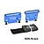 GPM Racing blue aluminium battery retainers with mounting screws and a black velcro strap on a white background.