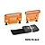 Two orange anodized aluminium battery retainers with GPM Racing branding and a black velcro strap on a white background.