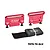 GPM Racing red anodized aluminium battery retainers with a black velcro strap on a white background.