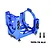 A blue anodized aluminium oversized motor mount and base by GPM Racing, featuring a circular motor clamp and multiple mounting screws.