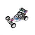 A studio shot of a Team Associated RC10 Kinwald Edition 1/10 scale 2WD RC buggy with a white and black body featuring blue drip graphics and racing decals.