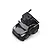 A small black 1/64 scale RC car with a mounted FPV camera on its roof, isolated on a white background.