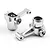 Two silver aluminium RC front steering hubs positioned on a white background.