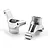 Two silver aluminium RC car rear hubs positioned on a plain white background.