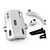 A silver aluminium motor guard set for RC cars, including a main plate, two small mounting brackets, and four black screws, isolated on a white background.