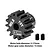 A black GPM Racing 15T 0.8 module pinion gear with two grub screws on a white background, showing gear specifications.