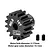A black GPM Racing 16T 0.8 module pinion gear with two grub screws on a white background, showing specifications for hole and outer diameter.