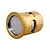 A brass-coloured nitro engine cylinder sleeve with a silver-coloured piston inside, isolated on a white background.