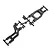 Two black plastic RC car suspension arms still attached to their plastic sprue frame.