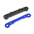A black plastic suspension arm mount and a blue anodized aluminium suspension arm mount plate on a white background.