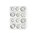 Two plastic sprues containing a total of 12 white RC car rims in various sizes, viewed from above against a white background.