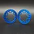 Two blue anodized aluminium beadlock rings for 1.9 inch RC wheels, standing upright on a dark surface.