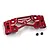 A red anodized aluminium upper suspension arm mount for RC cars by Yeah Racing, shown with two small black grub screws on a white background.