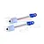 Two GPM Racing blue aluminium and steel RC shock absorber shafts with white plastic components and two small white washers on a white background.