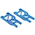 A pair of blue anodized aluminium rear lower suspension arms for an HSP RC car, featuring a machined skeletonized design on a white background.