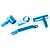A set of four blue anodized aluminium RC steering components arranged on a white background.