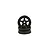 Two black 5-spoke RC car rims stacked on top of each other against a white background.
