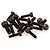 A pile of black metal socket head cap screws and two nylon lock nuts on a white background.