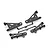 A set of black plastic RC suspension arms on a white background, still attached to their original sprue frame.