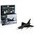 Revell 1/144 scale Eurofighter Typhoon RAF model kit box and a fully assembled, painted black fighter jet model.