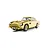 A 1/32 scale gold-plated Scalextric Aston Martin DB5 slot car with BMT 216A license plate on a white background.