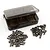 A set of metallic RC screws arranged in two piles next to a small, translucent grey plastic storage box with the Yeah Racing logo.