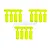 Twelve bright yellow RPM RC rod ends arranged in three sets of four on their original plastic molding trees.