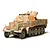 A Tamiya 1/35 scale plastic model kit of a German Sd.kfz. 7/2 armoured vehicle with camouflage paint, shown from a front three-quarter angle.